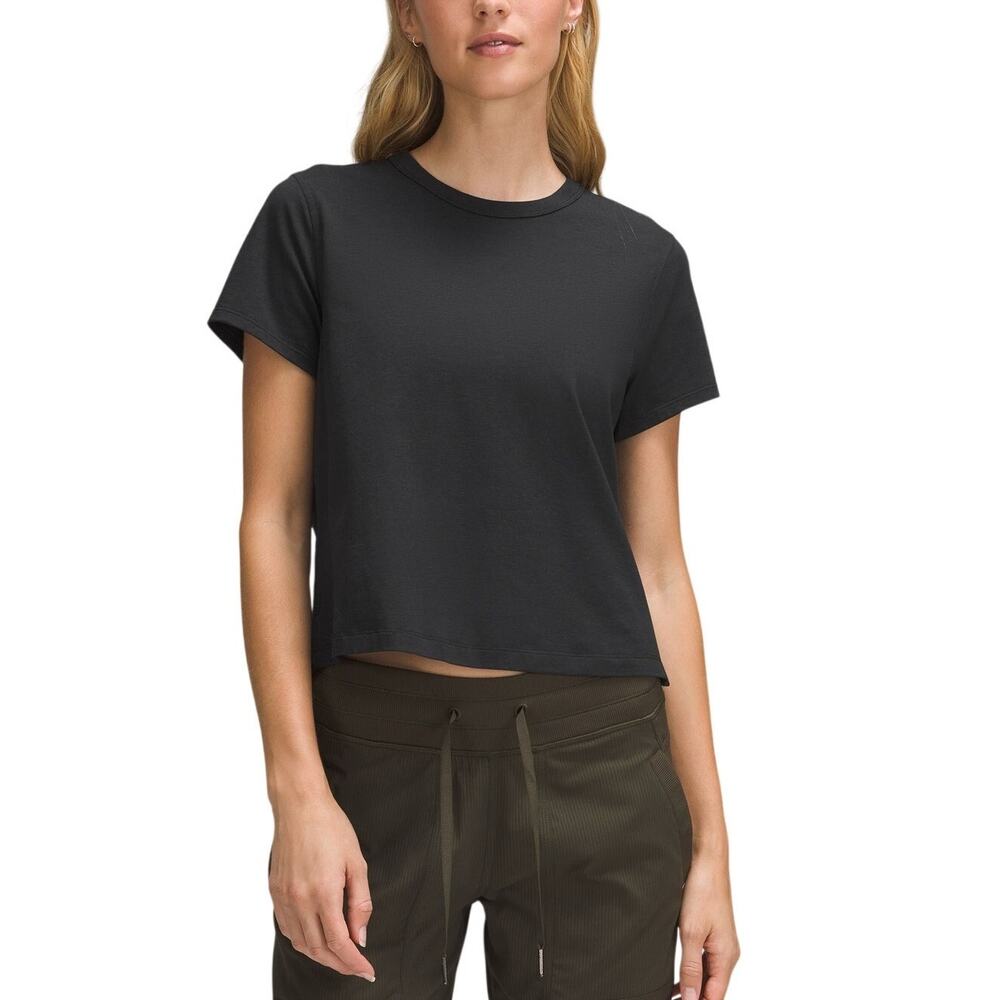 Lululemon Essential Black Classic Fit Cotton Blend T Shirt Size 10